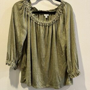 Olive Green Smocked Women's Blouse